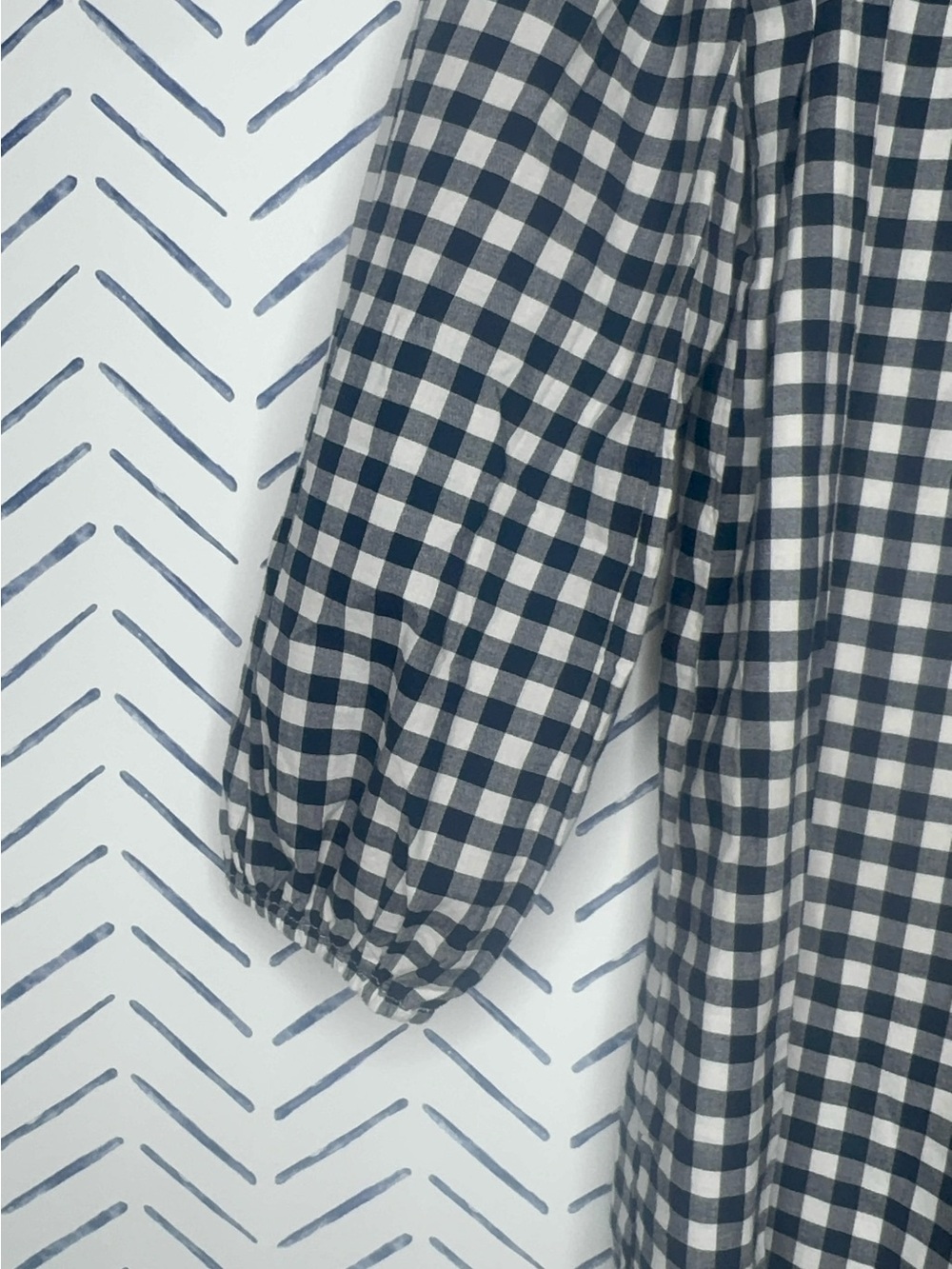 Abercrombie & Fitch navy white gingham off-the-shoulder mini dress size small - Picture 3 of 6